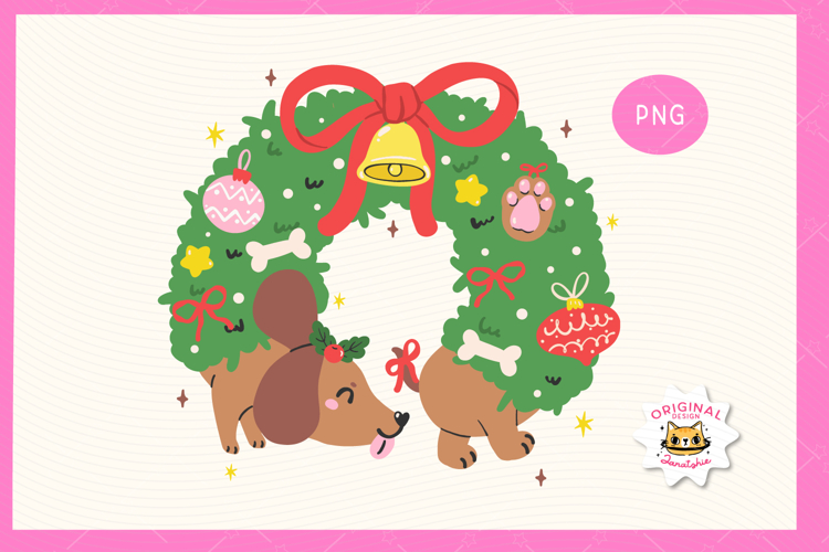 Christmas Dachshund Dog PNG Wreath Sublimation Design