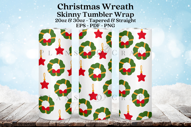 Christmas Wreath Skinny Tumbler Sublimation Wrap SVG