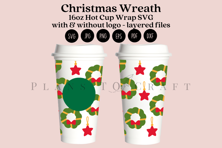Christmas Wreath 16oz Hot Cup Tumbler Wrap SVG