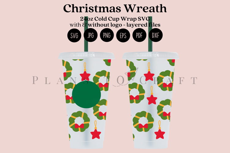 Christmas Wreath 24oz Cold Cup Tumbler Wrap SVG