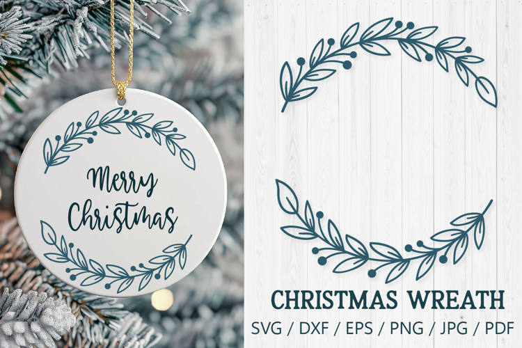 Christmas Wreath with Leaves and Berries SVG | Holiday Frame
