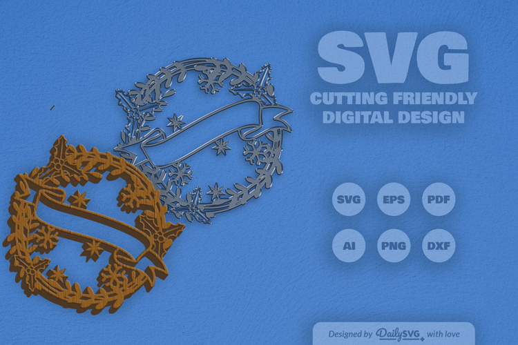 Christmas Wreath with Ribbon Banner Laser Cut