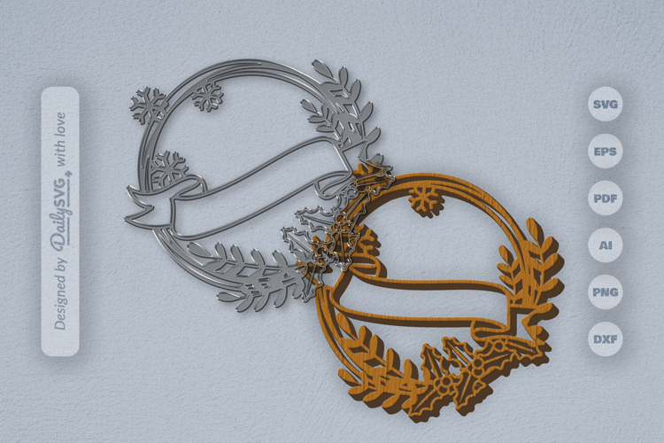 Christmas Wreath with Ribbon Banner Laser Cut