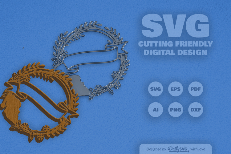 Christmas Wreath with Ribbon Banner Laser Cut