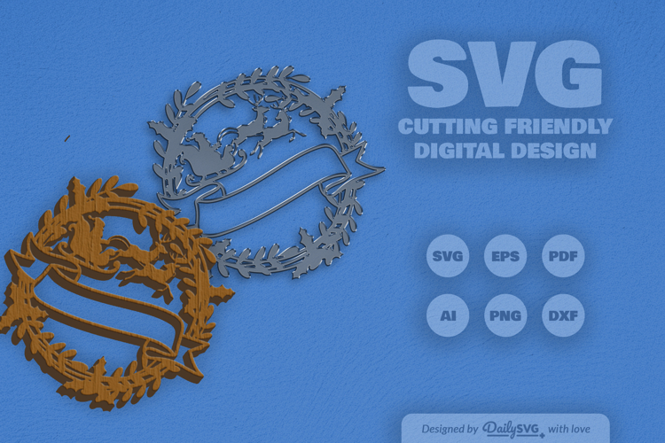 Christmas Wreath with Ribbon Banner Laser Cut