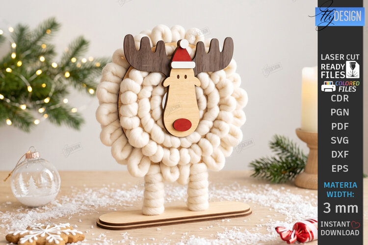 Wooden Christmas Yarn Wrapping Standing Figurine Laser Cut example image 1