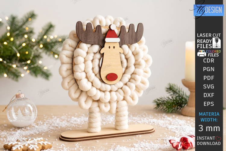 Wooden Christmas Yarn Wrapping Standing Figurine Laser Cut