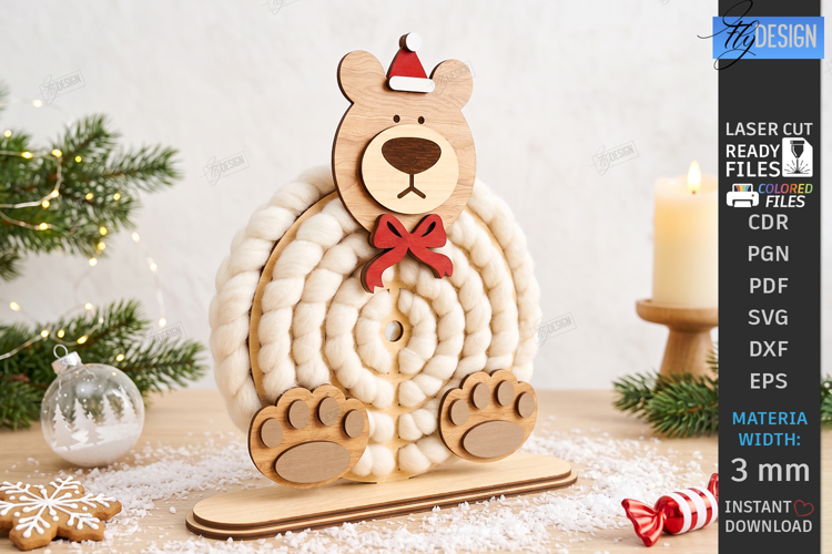 Wooden Christmas Yarn Wrapping Standing Figurine Laser Cut