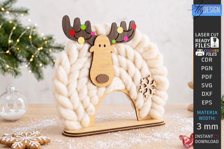 Wooden Christmas Yarn Wrapping Standing Figurine Laser Cut