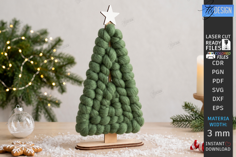 Wooden Christmas Yarn Wrapping Standing Figurine Laser Cut