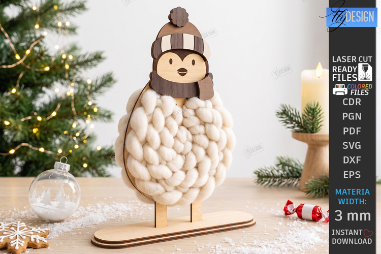 Wooden Christmas Yarn Wrapping Standing Figurine Laser Cut
