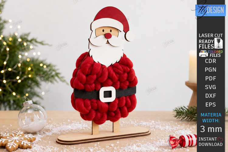 Wooden Christmas Yarn Wrapping Standing Figurine Laser Cut