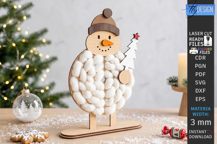 Wooden Christmas Yarn Wrapping Standing Figurine Laser Cut