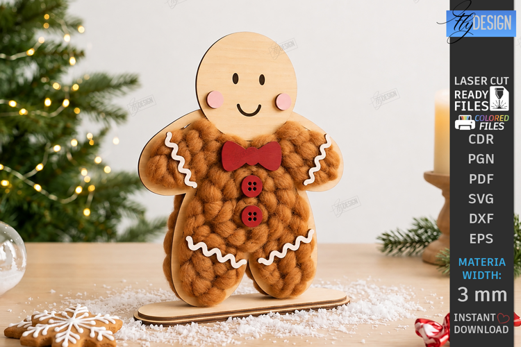 Wooden Christmas Yarn Wrapping Standing Figurine Laser Cut