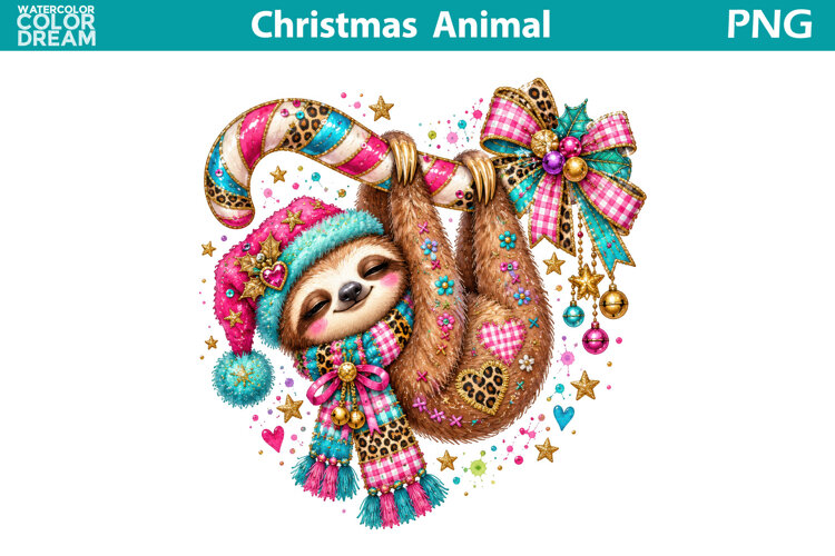 Christmas Sloth Clipart | Whimsical Holiday Sublimation example image 1