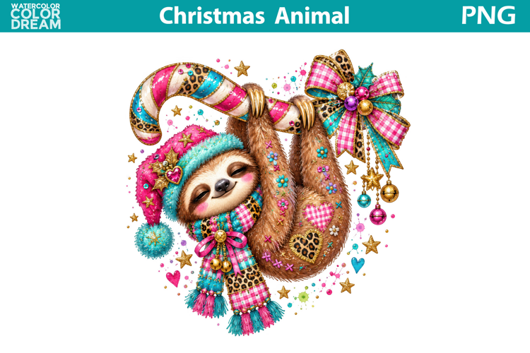 Christmas Sloth Clipart | Whimsical Holiday Sublimation