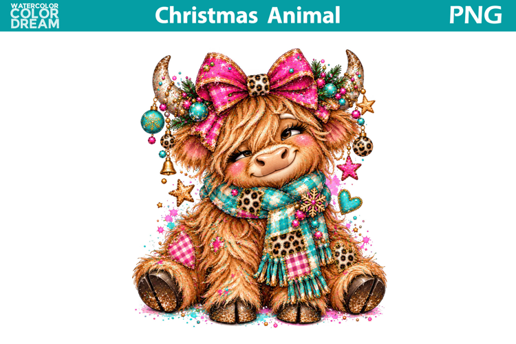 Christmas Highland Cow | Whimsical Holiday Sublimation