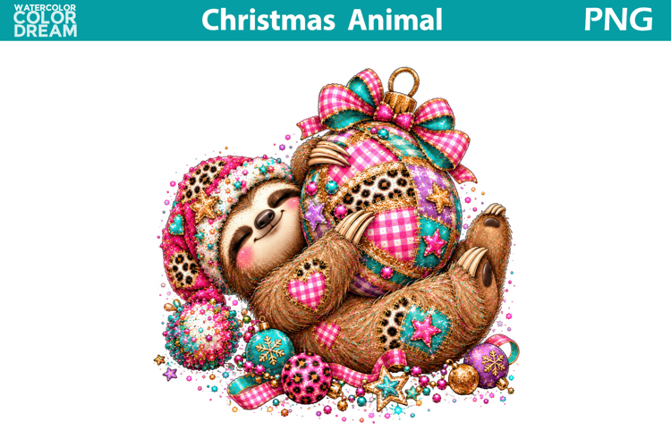 Christmas Sloth Ornament | Whimsical Holiday Sublimation