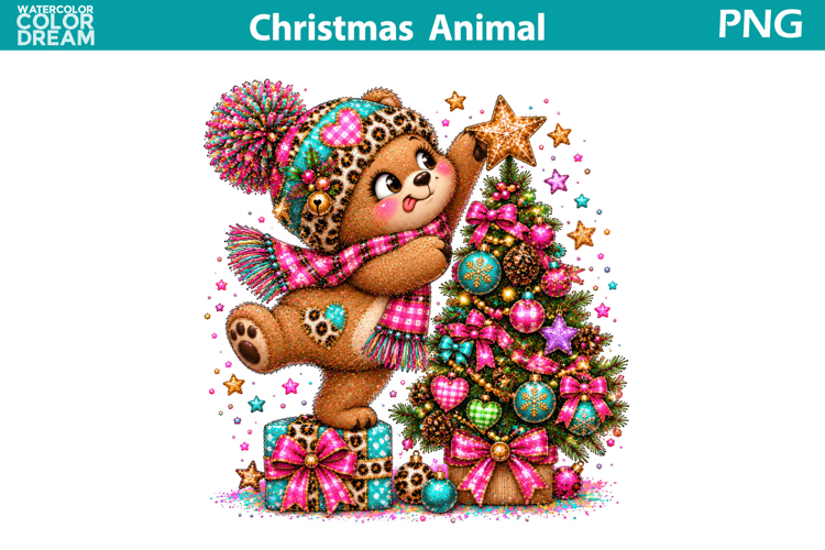 Christmas Tree Cute Bear | Whimsical Holiday Sublimation