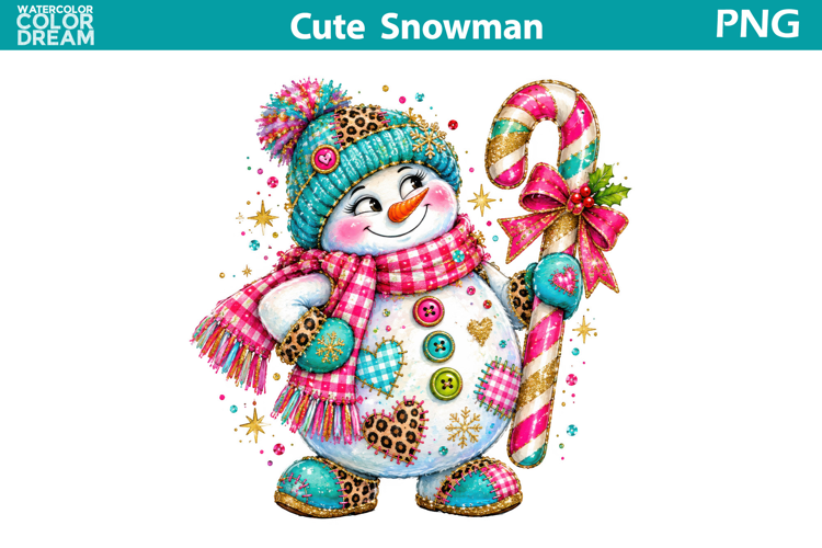 Cute Snowman Candy Cane | Christmas Sublimation