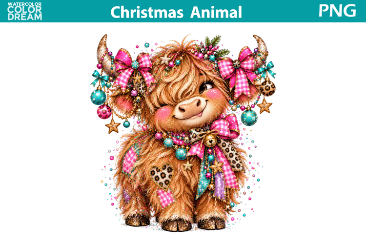 Christmas Highland Cow Clipart | Holiday Sublimation