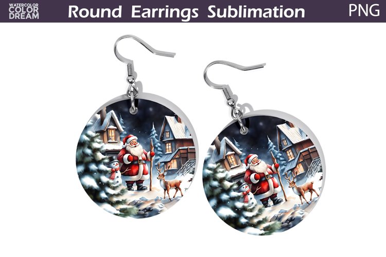Christmas Round Earrings | Santa Claus Earring PNG