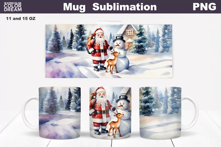 Christmas Mug Sublimation Design | Santa Mug Wrap