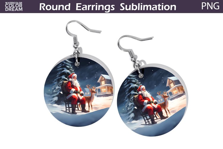 Christmas Round Earrings | Santa Claus Earring PNG