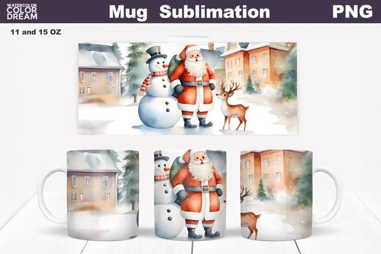 Christmas Mug Sublimation Design | Santa Snowman Mug Wrap