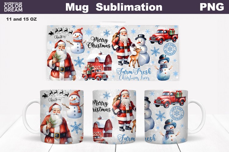 Christmas Mug Sublimation Design | Merry Christmas Mug Wrap example image 1