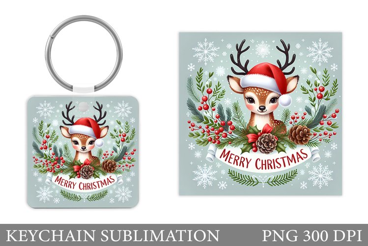 Christmas Deer Keychain. Christmas Keychain Sublimation example image 1
