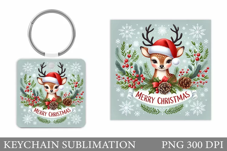 Christmas Deer Keychain. Christmas Keychain Sublimation