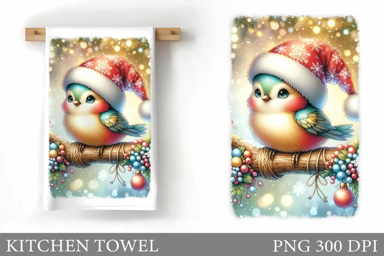 Christmas Bird Kitchen Towel. Christmas Kitchen Towel Design