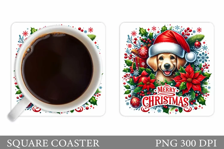 Christmas Dog Coaster Sublimation. Christmas Coaster Design