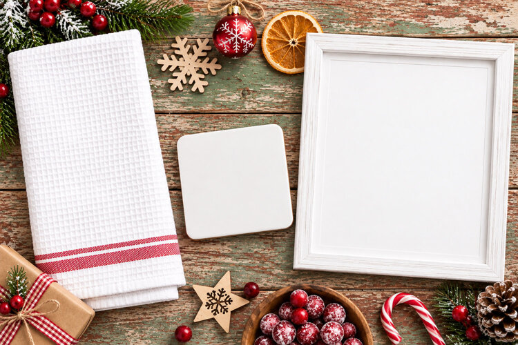 Christmas Mockup | Pillow Coaster Poster Mockup example image 1