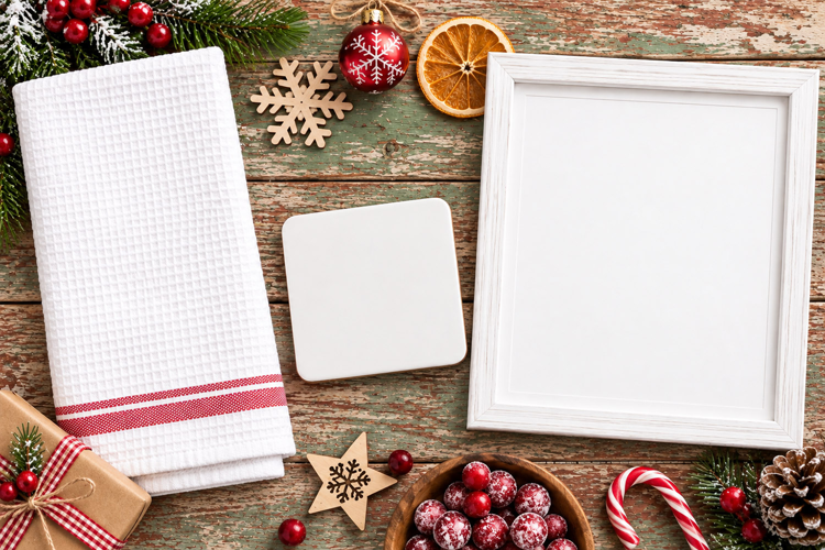 Christmas Mockup | Pillow Coaster Poster Mockup