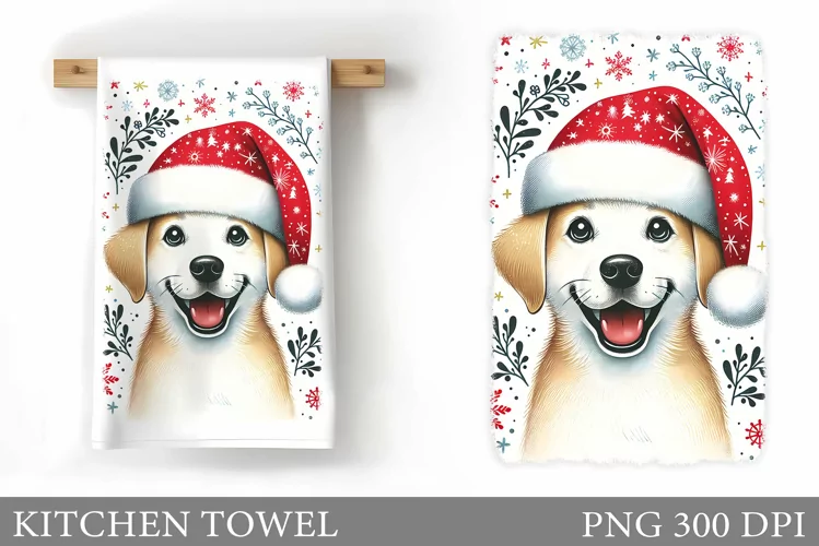 Cute Dog Kitchen Towel. Christmas Dog Kitchen Towel Design