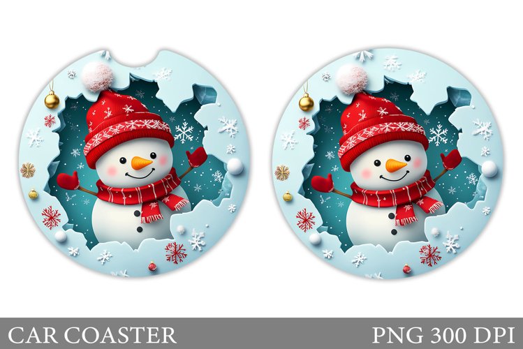 Cute Snowman Car Coaster. Christmas Car Coaster Sublimation