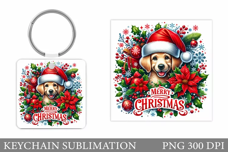 Cute Dog Keychain Design. Christmas Keychain Sublimation