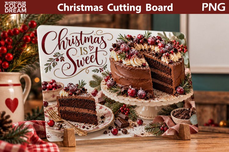 Christmas Chocolate Cake | Holiday Cutting Board Sublimation example image 1