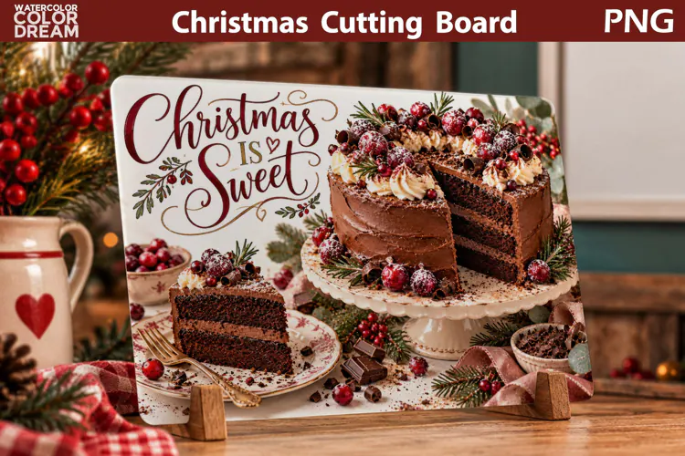 Christmas Chocolate Cake | Holiday Cutting Board Sublimation