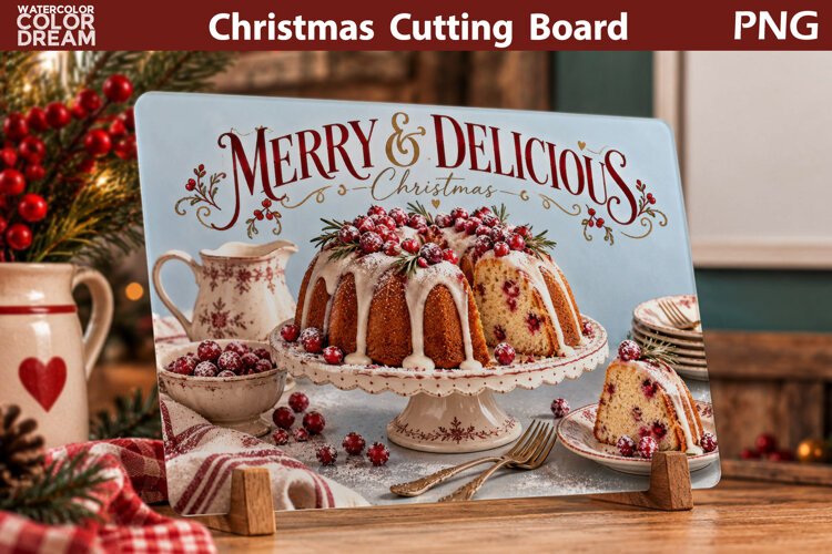Christmas Cranberry Cake | Holiday Cutting Board Sublimation example image 1