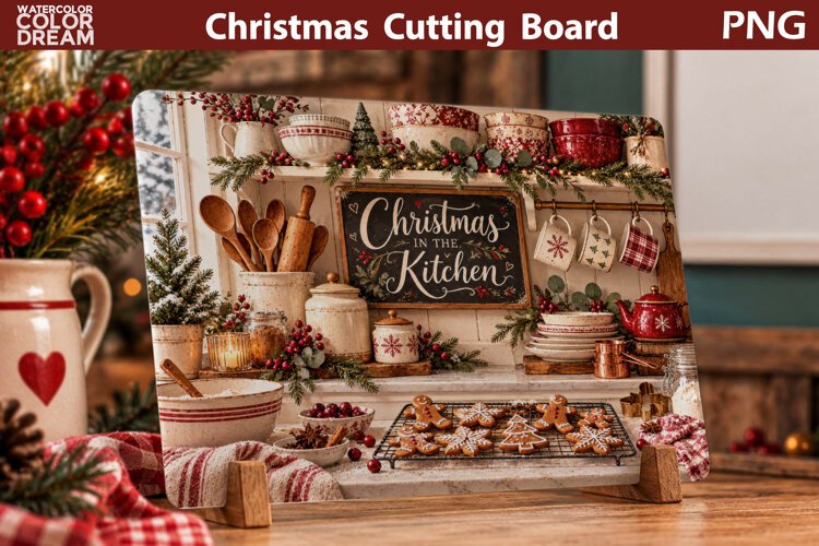 Christmas Kitchen Cutting Board | Gingerbread Sublimation example image 1