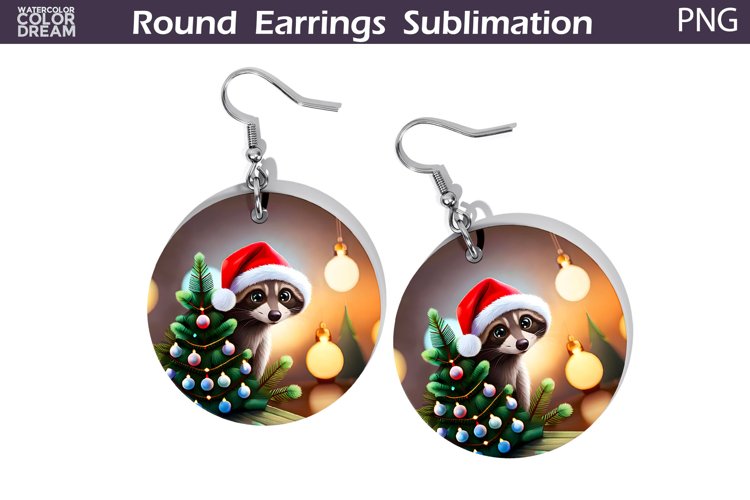 Christmas Round Earrings | Raccoon Earrings Sublimation example image 1