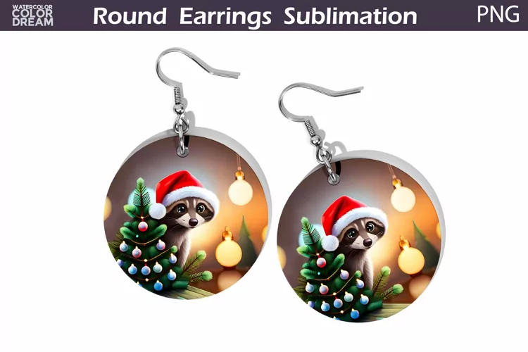 Christmas Round Earrings | Raccoon Earrings Sublimation