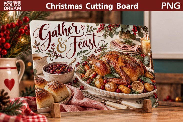 Christmas Roast Turkey | Holiday Cutting Board Sublimation example image 1