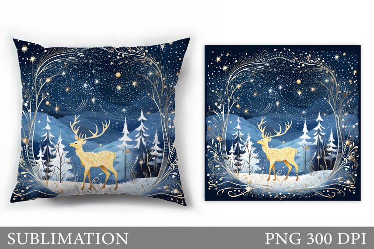 Christmas Deer Pillow Design. Christmas Pillow Sublimation example image 1
