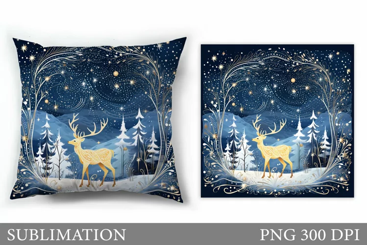 Christmas Deer Pillow Design. Christmas Pillow Sublimation