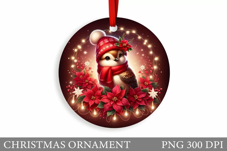 Cute Bird Christmas Ornament. Christmas Sublimation