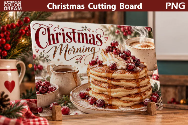 Christmas Morning Pancakes | Holiday Cutting Board Art